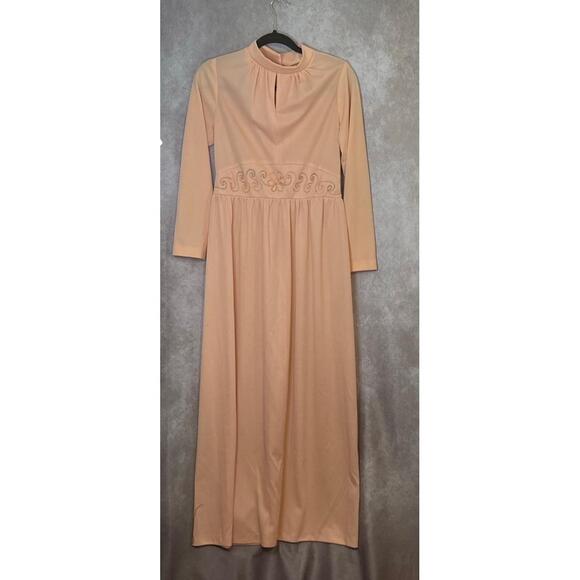 Vintage 1970's  Sears Fashions Mock‎ Neck Keyhole Embroidered Waist Size M Peach - Picture 1 of 6